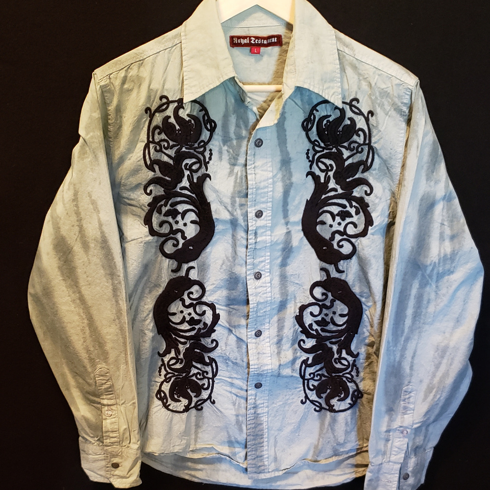 Royal Testament Gray Button Down Emboridered